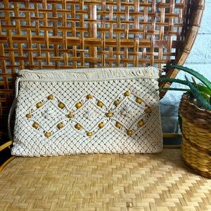 Vintage Macrame Beaded Clutch Wristlet